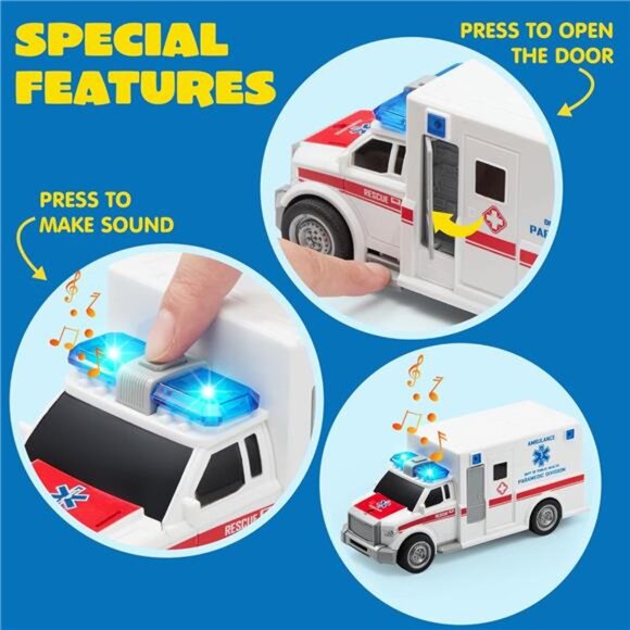 4 Packs Emergency Vehicle Toy Playsets, Friction Powered Vehicles - Picture 4 of 7